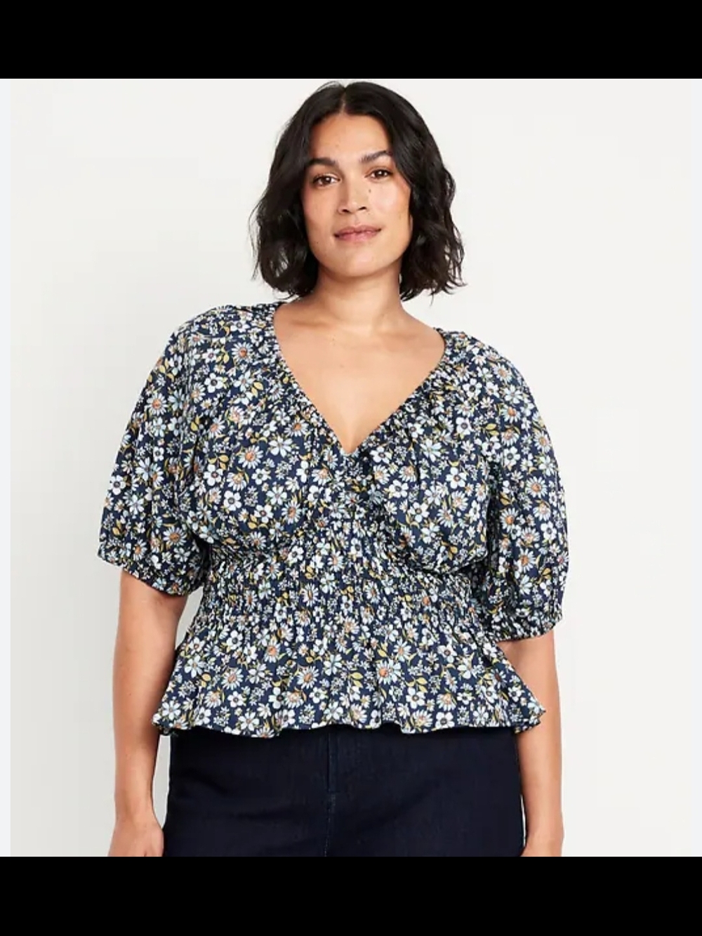 Old Navy PePlum Sz 2X Plus Size Womens Floral Smocked  Peplum V-Neck Top